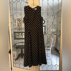 Sleeveless Aline polka dot midi dress.